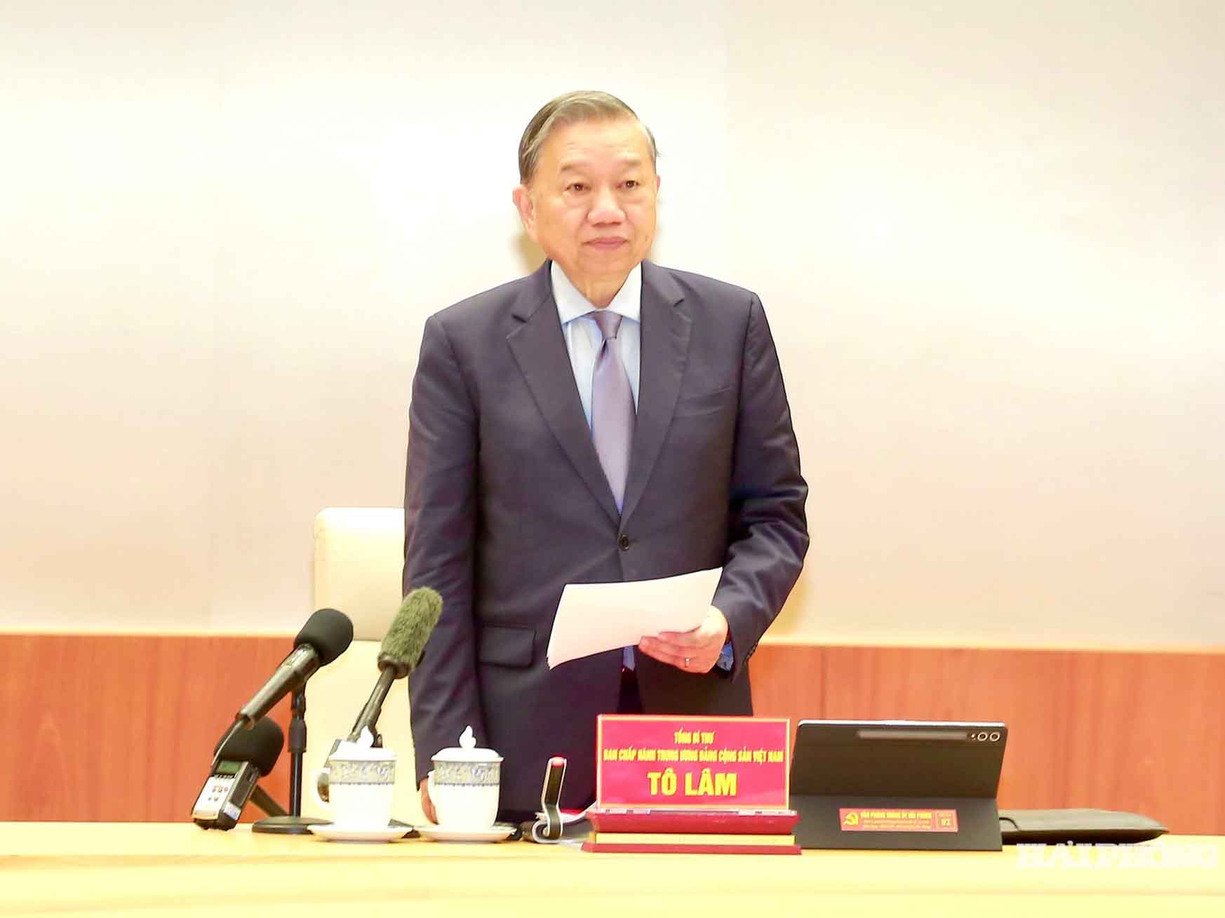 Tổng Bí thư Tô Lâm: Hải Phòng cần được định vị là cực tăng trưởng biển của vùng đồng bằng sông Hồng và cả nước